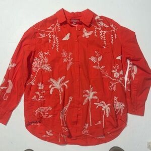 Johnny Was Workshop Box Buttoned Embroidered Top